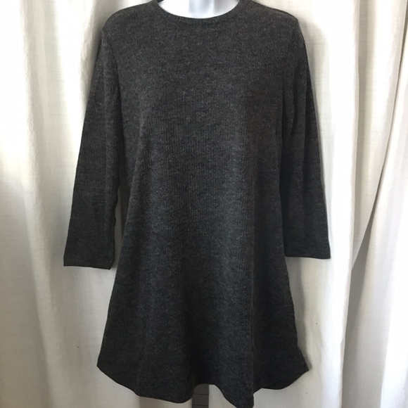 Last One! Dark Grey Crew Neck Casual Sweater Dress - Picture 4 of 5